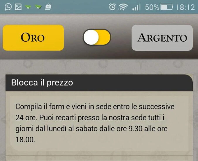 blocca prezzo oro usato